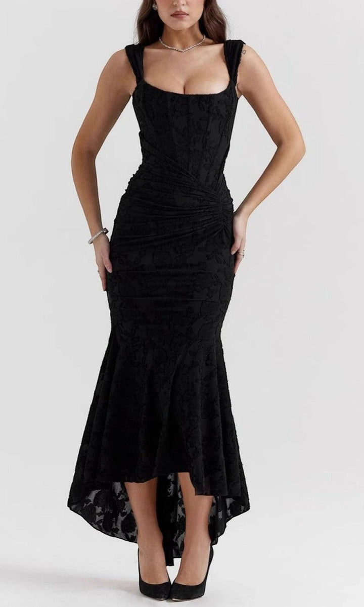 Women's Elegant Floral Maxi Wedding Guest Dress with Ruched Detail