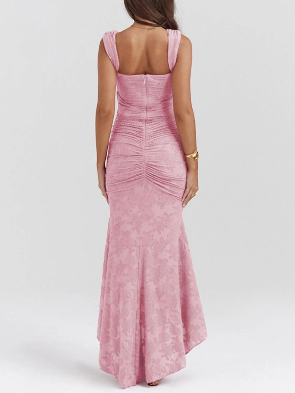 Women's Elegant Floral Maxi Wedding Guest Dress with Ruched Detail