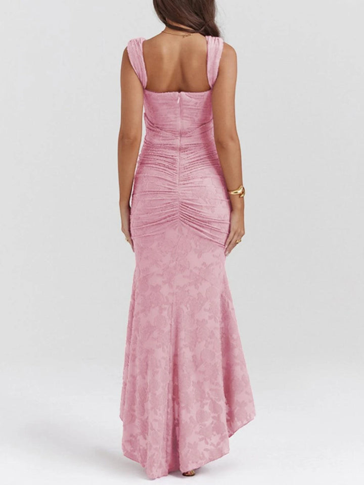Women's Elegant Floral Maxi Wedding Guest Dress with Ruched Detail