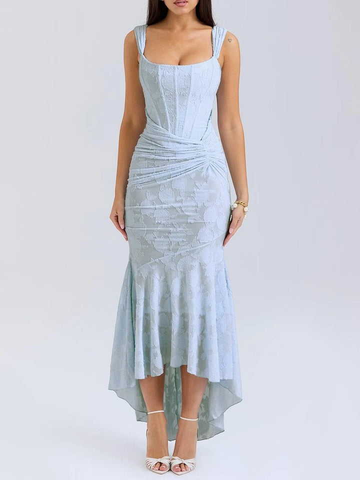 Women's Elegant Floral Maxi Wedding Guest Dress with Ruched Detail