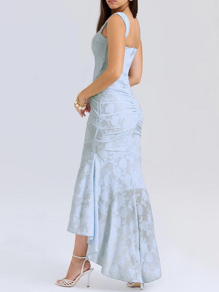 Women's Elegant Floral Maxi Wedding Guest Dress with Ruched Detail