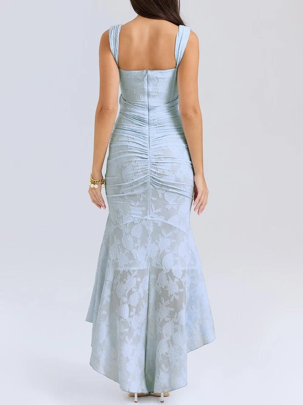 Women's Elegant Floral Maxi Wedding Guest Dress with Ruched Detail