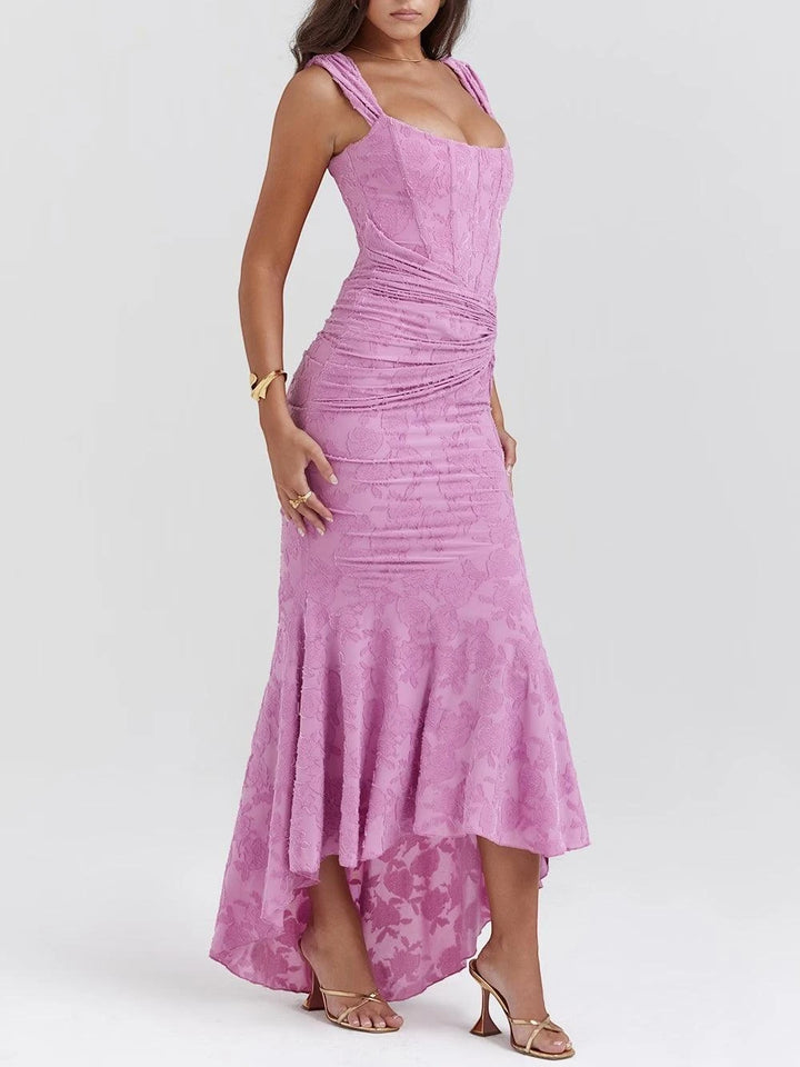 Women's Elegant Floral Maxi Wedding Guest Dress with Ruched Detail