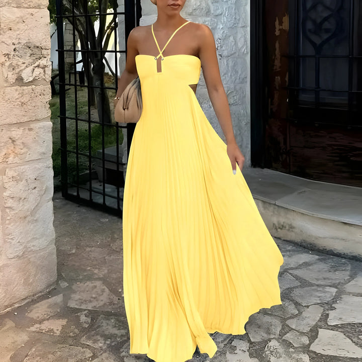 Women's Elegant Flowy Maxi Wedding Guest Dress with Halter Neck