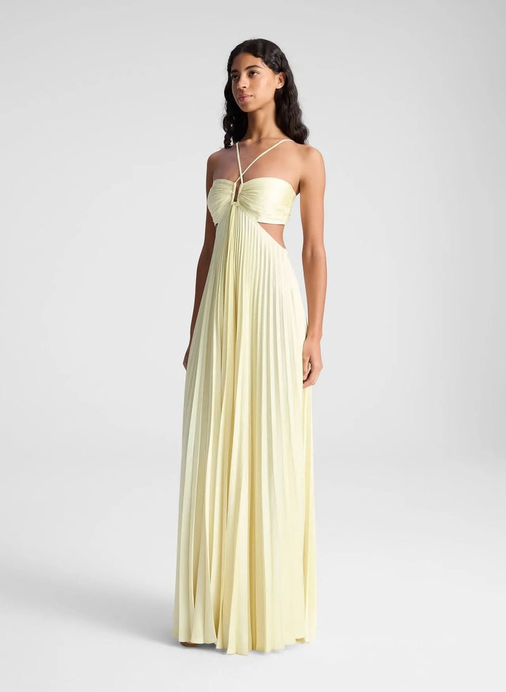 Women's Elegant Flowy Maxi Wedding Guest Dress with Halter Neck