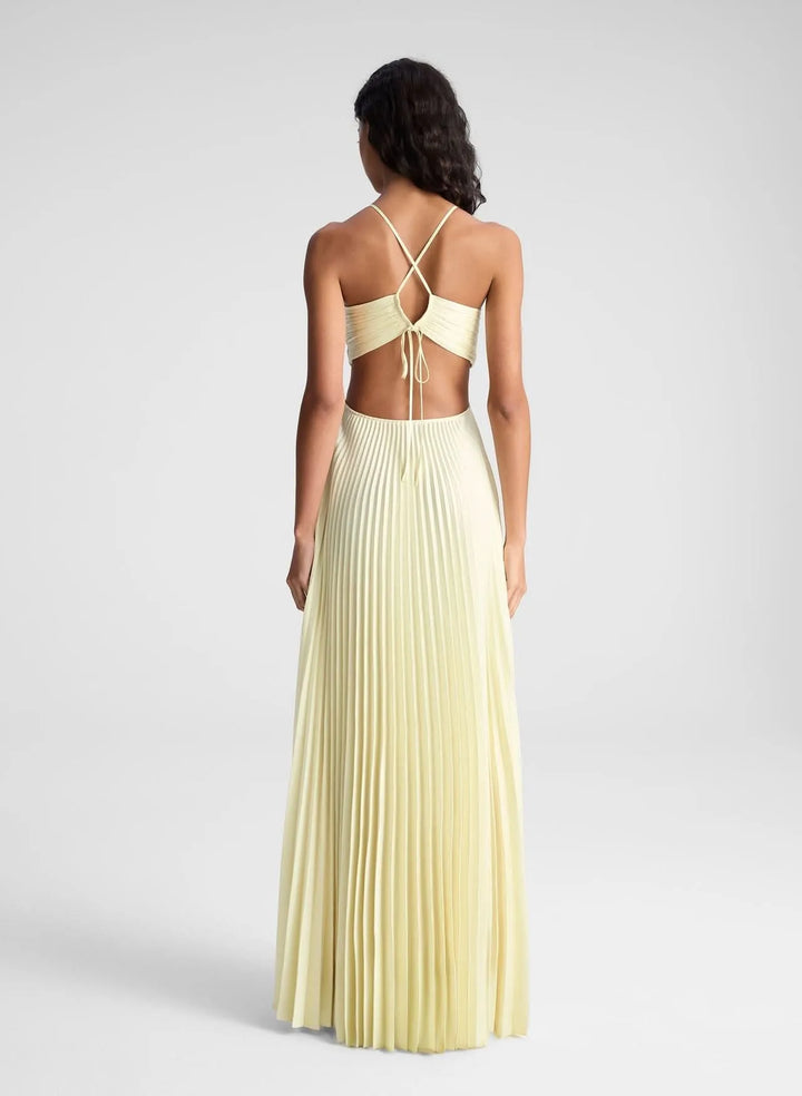 Women's Elegant Flowy Maxi Wedding Guest Dress with Halter Neck