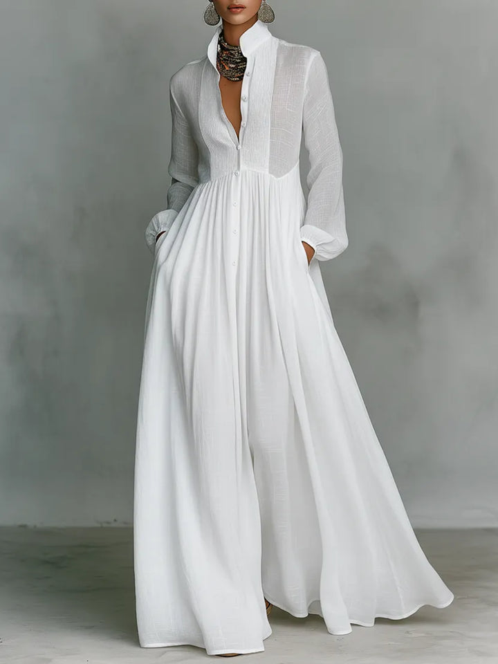 Women's Elegant Flowy Maxi Wedding Guest Dress with High Neck