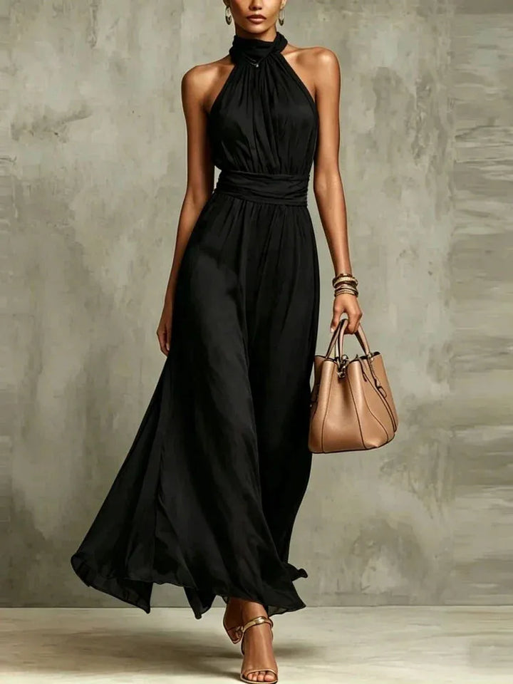 Women's Elegant Flowy Maxi Wedding Guest Dress with Ruched Detail