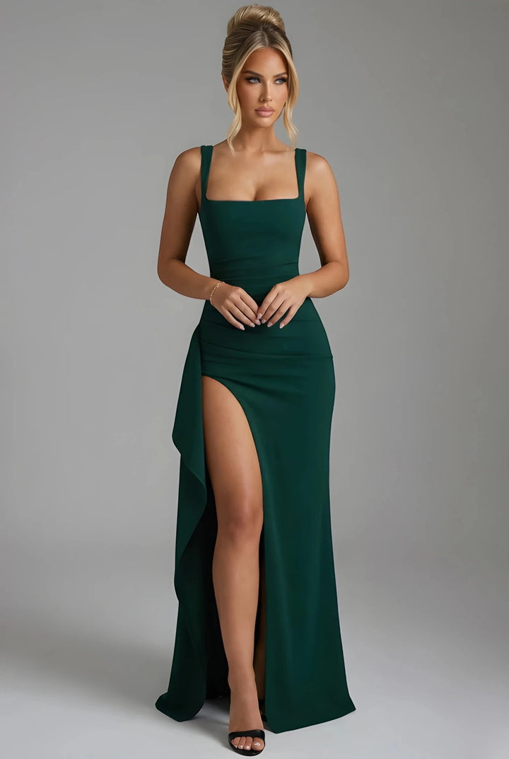 Women's Elegant Flowy Maxi Wedding Guest Dress with Slit