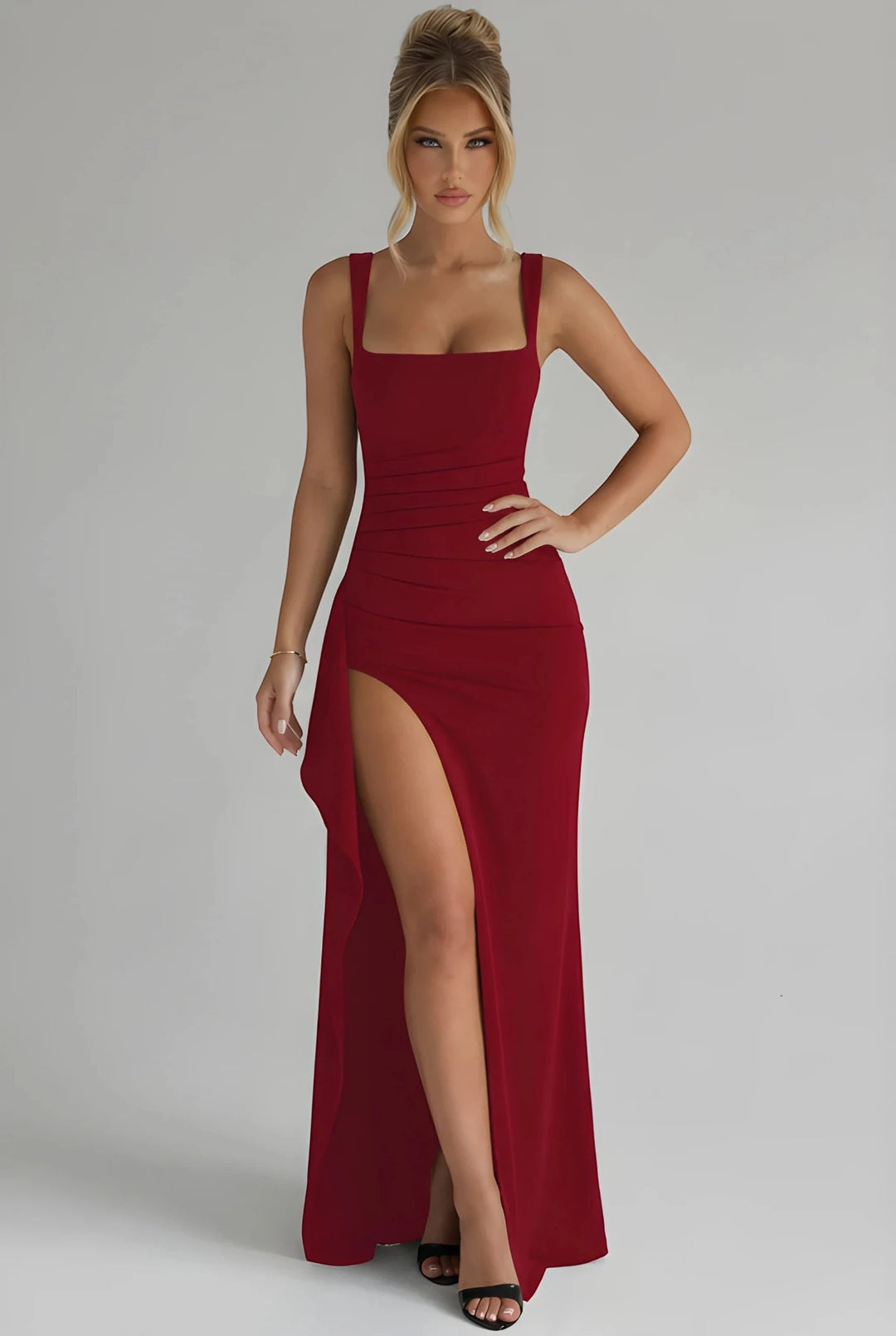 Women's Elegant Flowy Maxi Wedding Guest Dress with Slit
