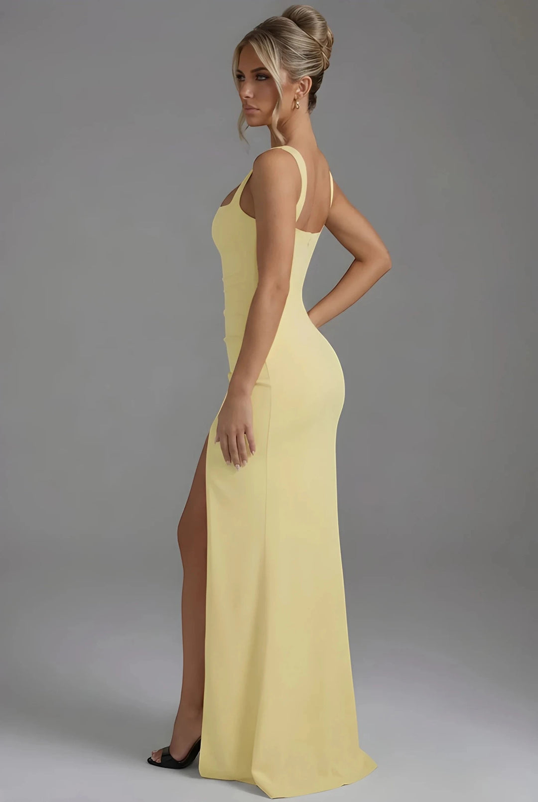 Women's Elegant Flowy Maxi Wedding Guest Dress with Slit