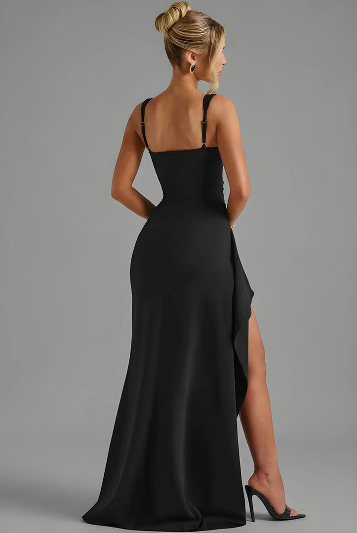 Women's Elegant Flowy Maxi Wedding Guest Dress with Slit