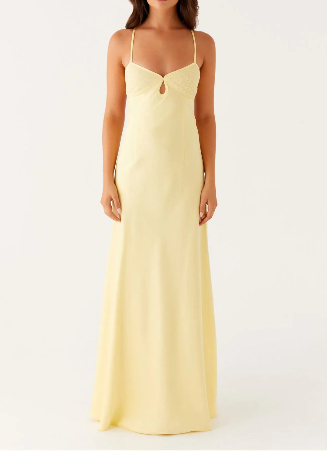 Women's Elegant Flowy Maxi Wedding Guest Dress with Sweetheart Neckline