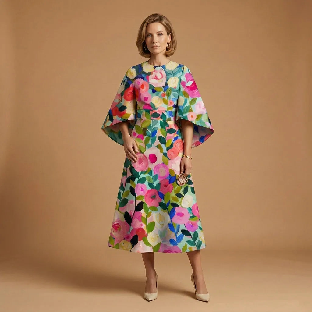 Women's Elegant Flowy Midi Wedding Guest Dresses with Flutter Sleeve