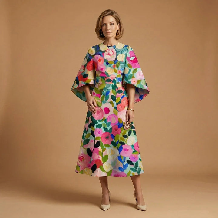Women's Elegant Flowy Midi Wedding Guest Dresses with Flutter Sleeve