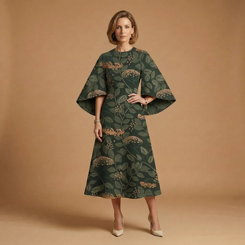 Women's Elegant Flowy Midi Wedding Guest Dresses with Flutter Sleeve