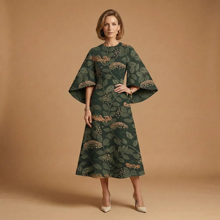 Women's Elegant Flowy Midi Wedding Guest Dresses with Flutter Sleeve