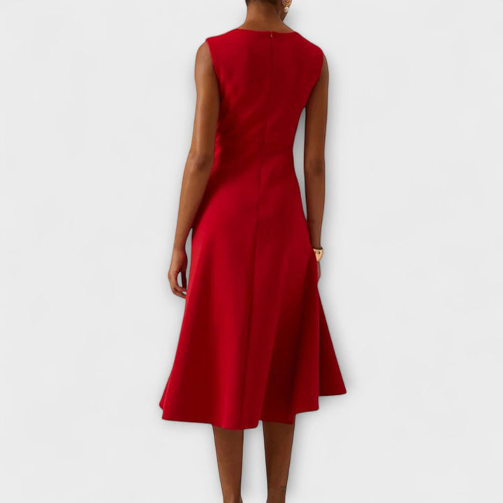 Women's Elegant Flowy Midi Wedding Guest Dress with Boat Neck