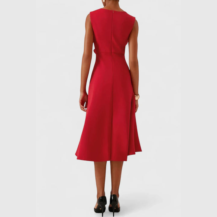 Women's Elegant Flowy Midi Wedding Guest Dress with Boat Neck
