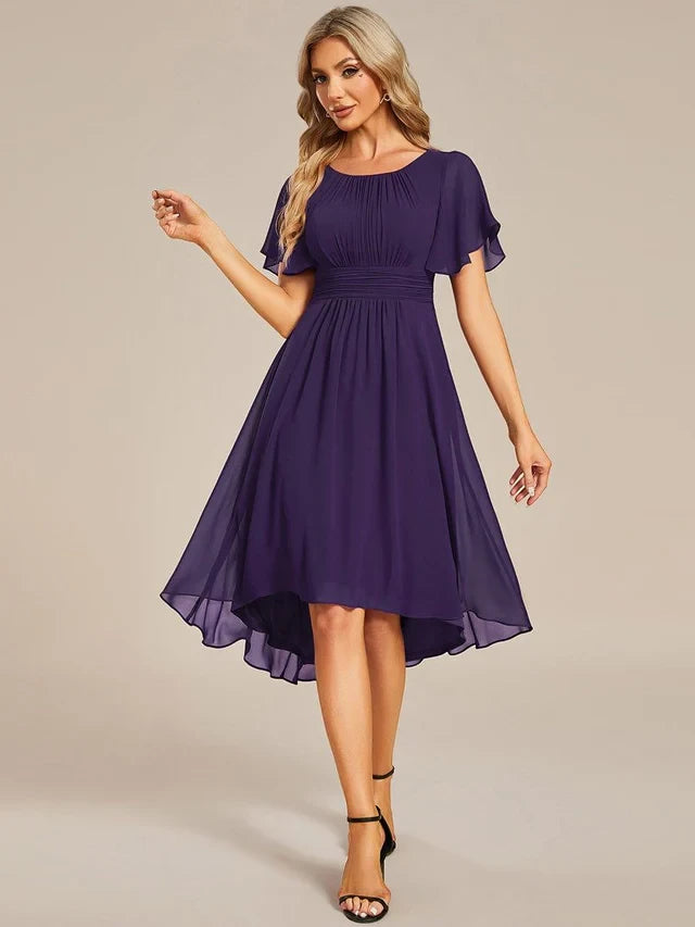 Women's Elegant Flowy Midi Wedding Guest Dress with Flutter Sleeves