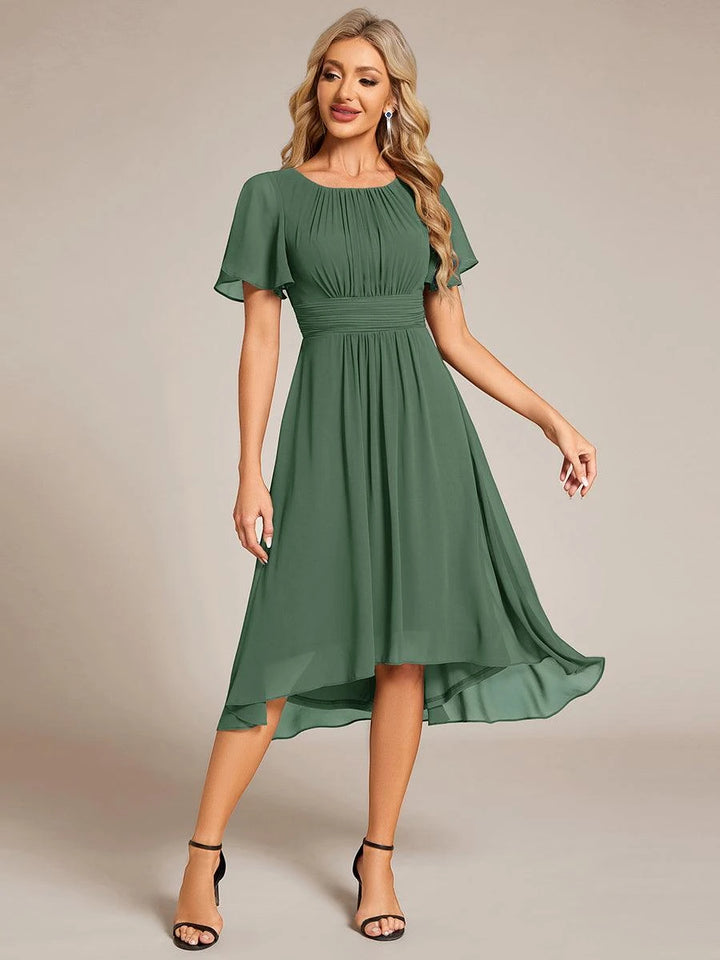 Women's Elegant Flowy Midi Wedding Guest Dress with Flutter Sleeves