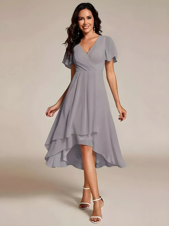 Women's Elegant Flowy Wedding Guest Dress with Flutter Sleeves