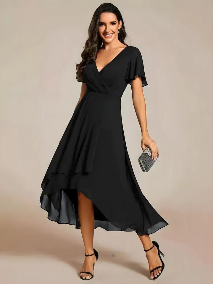 Women's Elegant Flowy Wedding Guest Dress with Flutter Sleeves