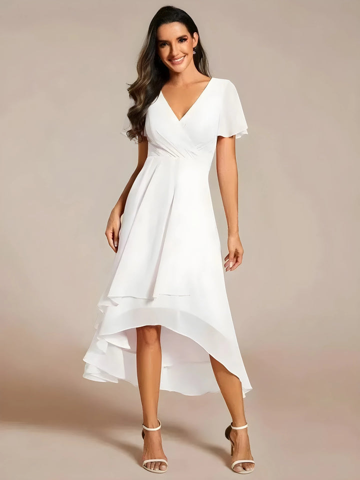 Women's Elegant Flowy Wedding Guest Dress with Flutter Sleeves