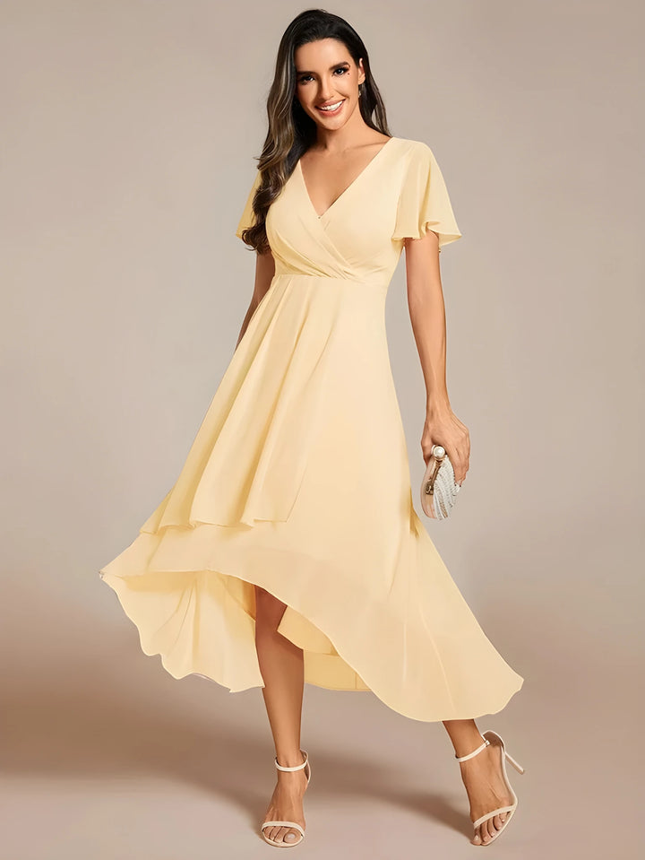 Women's Elegant Flowy Wedding Guest Dress with Flutter Sleeves