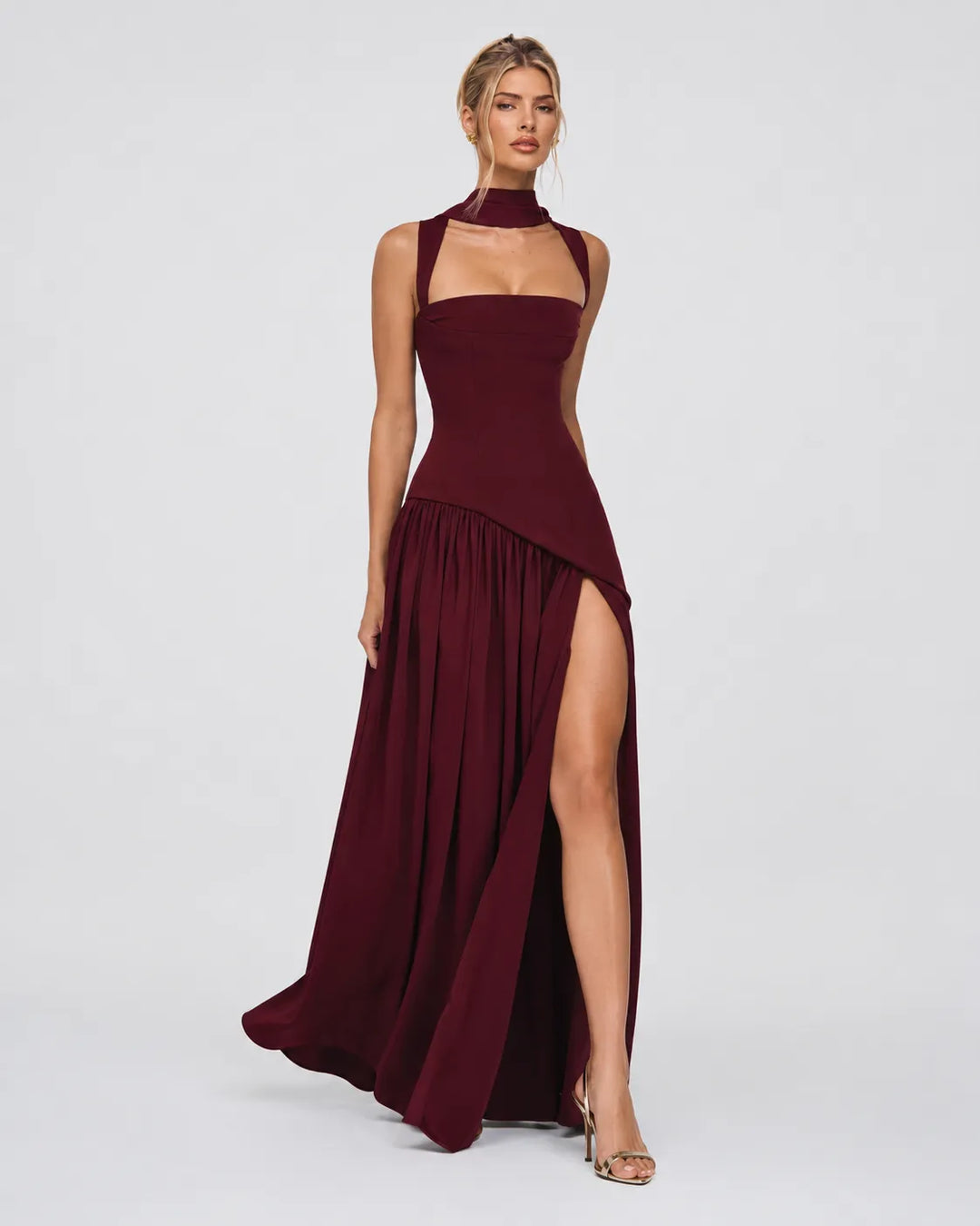 Women's Elegant Formal Maxi Wedding Guest Dress with Slit