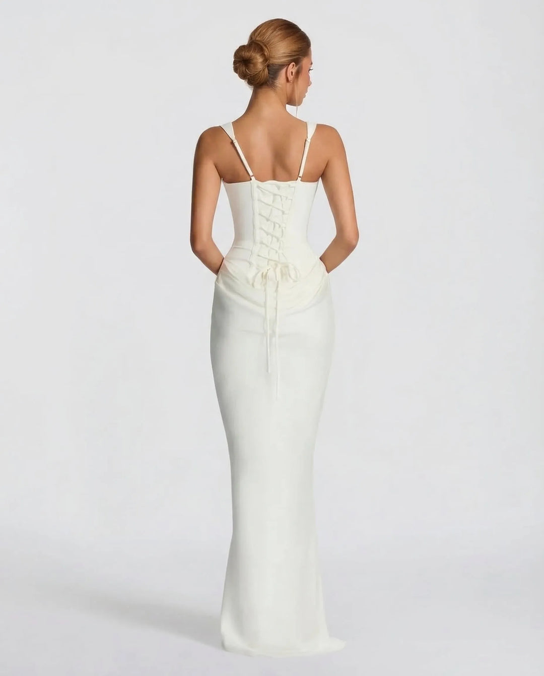 Women's Elegant Formal Maxi Wedding Guest Dress with Square Neck and Ruched