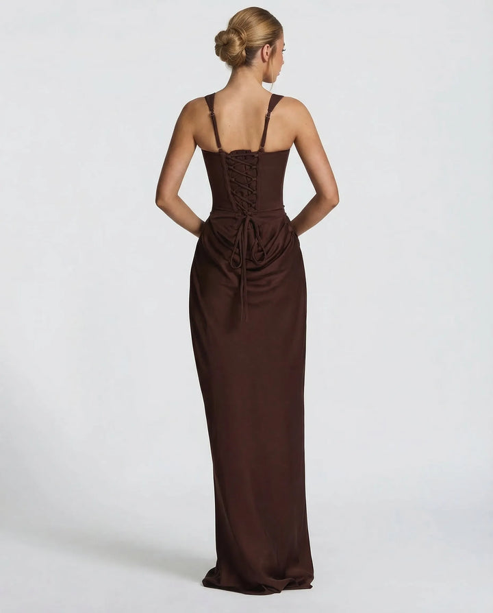 Women's Elegant Formal Maxi Wedding Guest Dress with Square Neck and Ruched