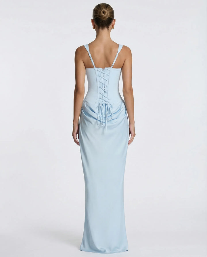Women's Elegant Formal Maxi Wedding Guest Dress with Square Neck and Ruched