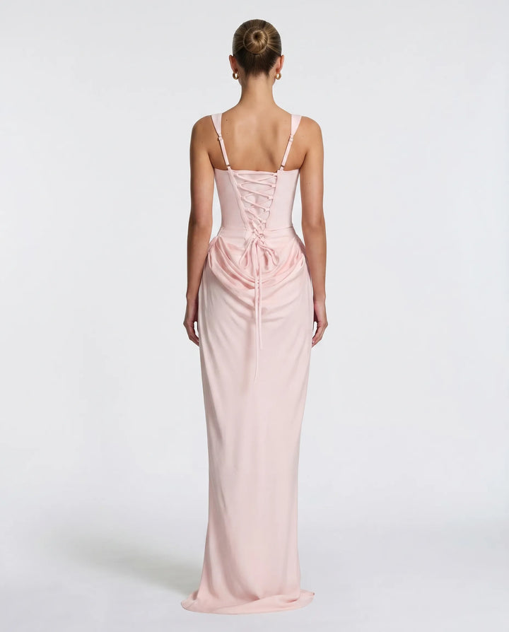 Women's Elegant Formal Maxi Wedding Guest Dress with Square Neck and Ruched