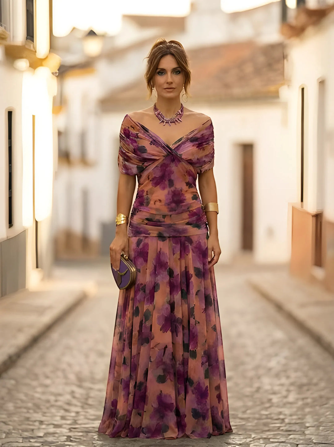 Women's Elegant Formal Maxi Wedding Guest Dress with Sweetheart Neckline