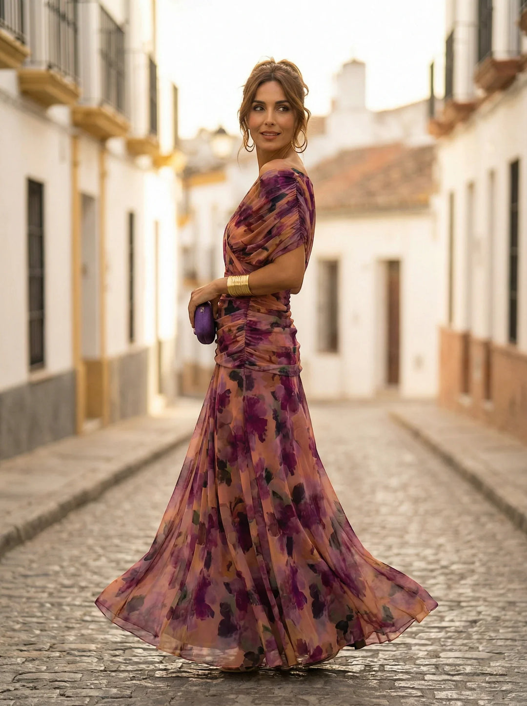 Women's Elegant Formal Maxi Wedding Guest Dress with Sweetheart Neckline