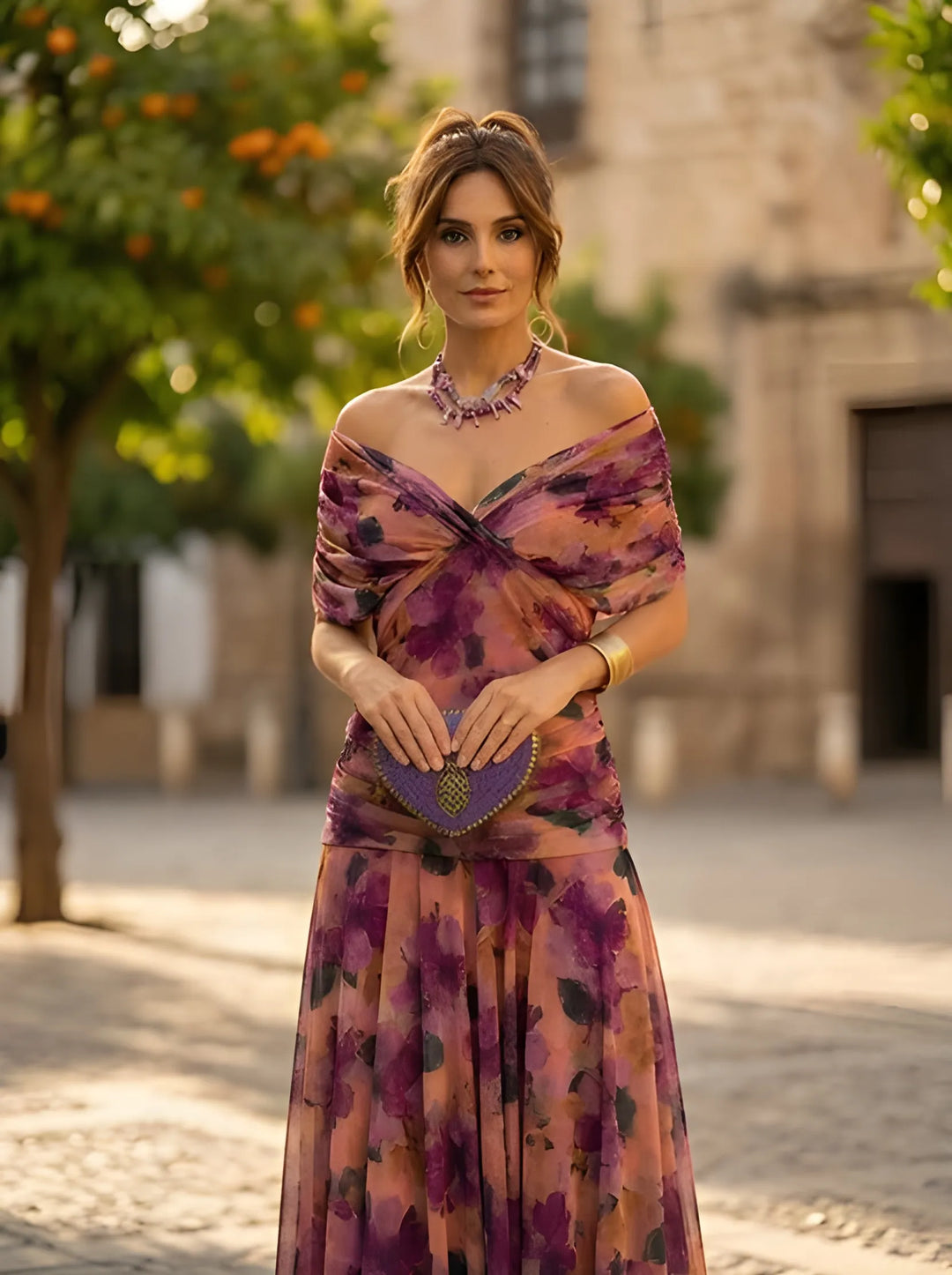 Women's Elegant Formal Maxi Wedding Guest Dress with Sweetheart Neckline