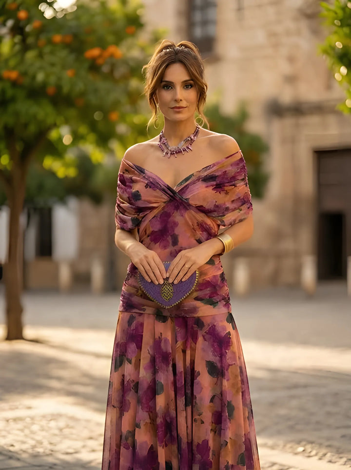 Women's Elegant Formal Maxi Wedding Guest Dress with Sweetheart Neckline