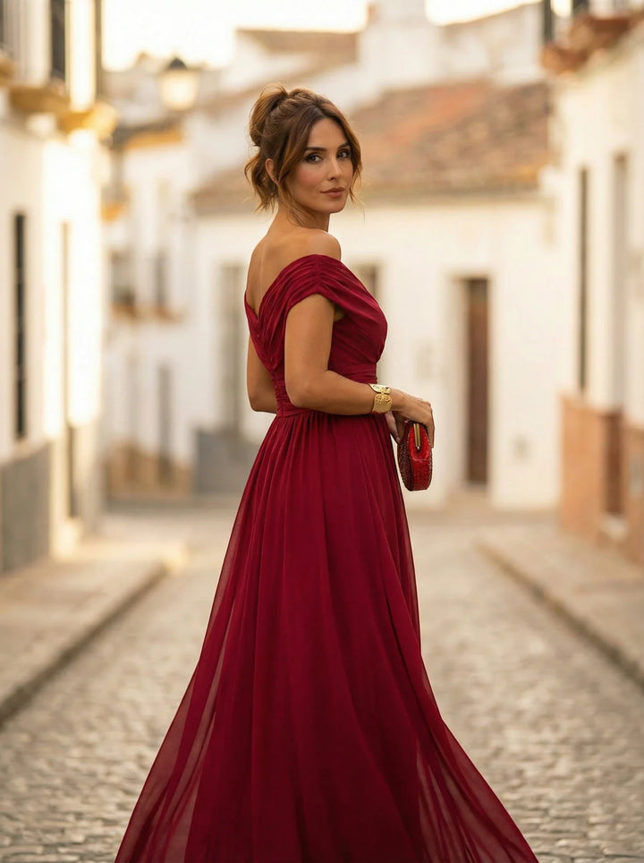 Women's Elegant Formal Maxi Wedding Guest Dress with Sweetheart Neckline