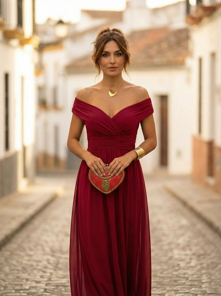 Women's Elegant Formal Maxi Wedding Guest Dress with Sweetheart Neckline