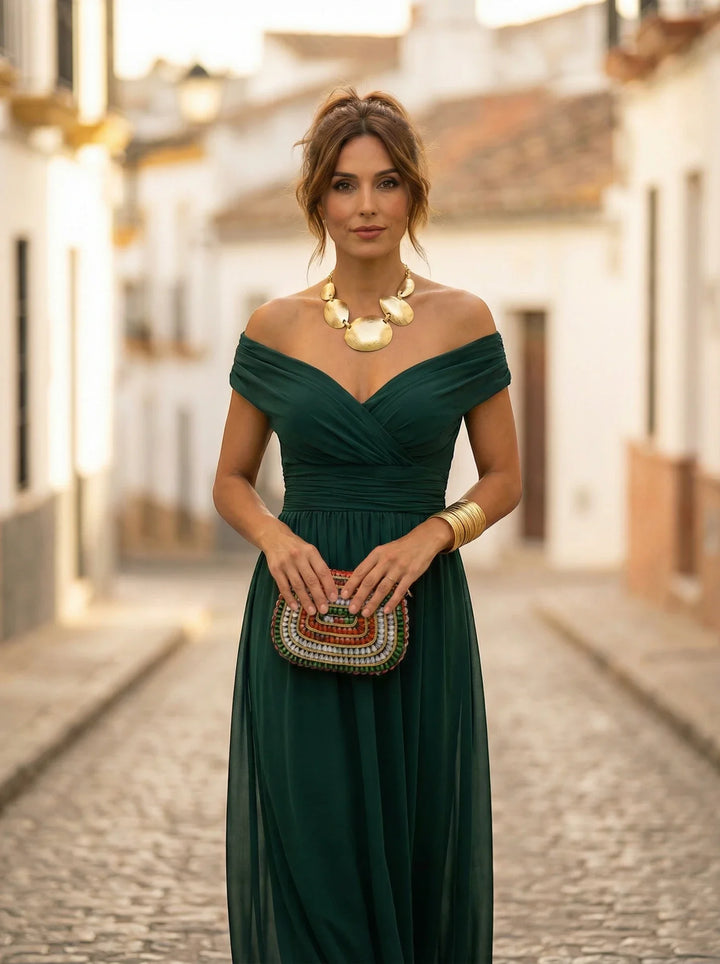 Women's Elegant Formal Maxi Wedding Guest Dress with Sweetheart Neckline