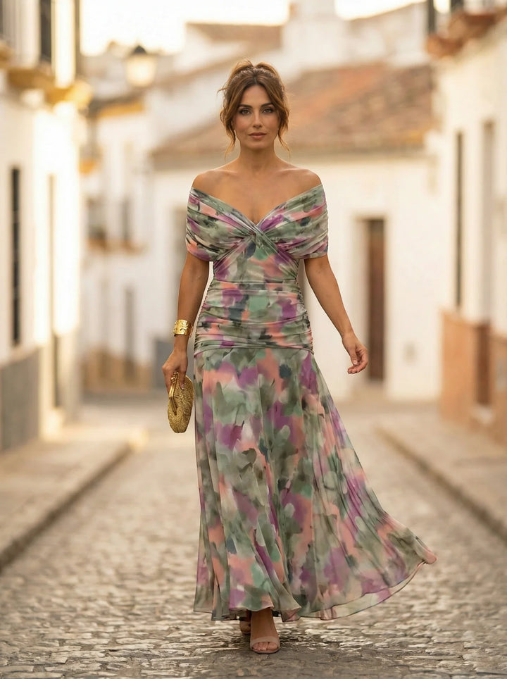 Women's Elegant Formal Maxi Wedding Guest Dress with Sweetheart Neckline