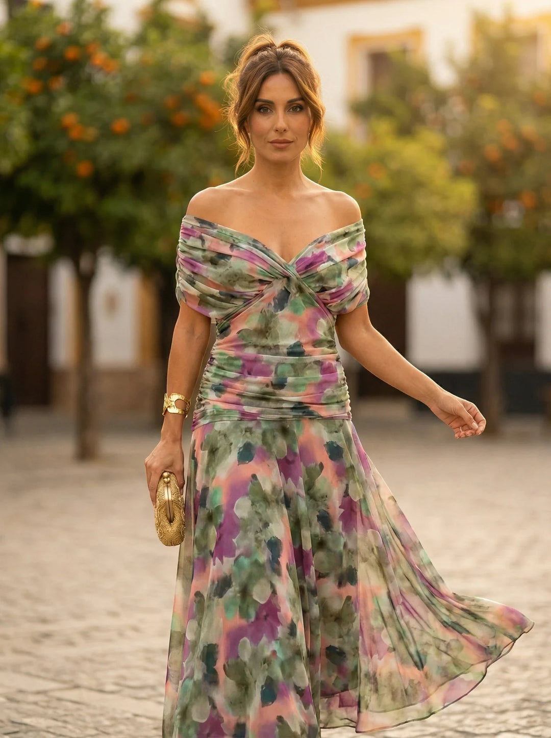 Women's Elegant Formal Maxi Wedding Guest Dress with Sweetheart Neckline
