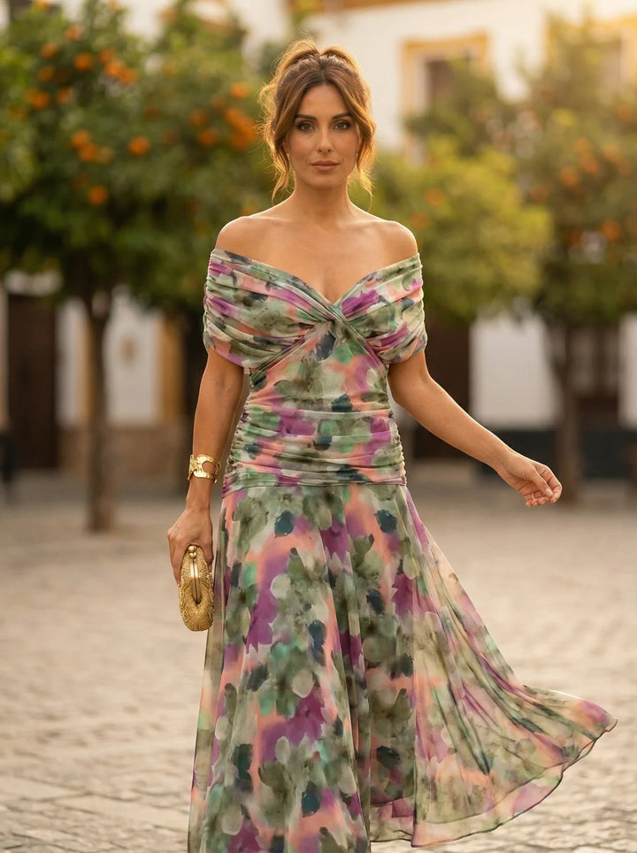 Women's Elegant Formal Maxi Wedding Guest Dress with Sweetheart Neckline