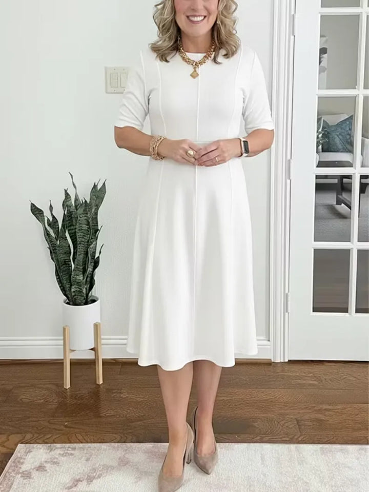 Women's Elegant Formal Midi Wedding Guest Dress with Crew Neckline