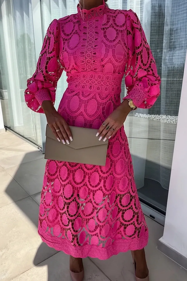 Women's Elegant Formal Midi Wedding Guest Dress with High Neck