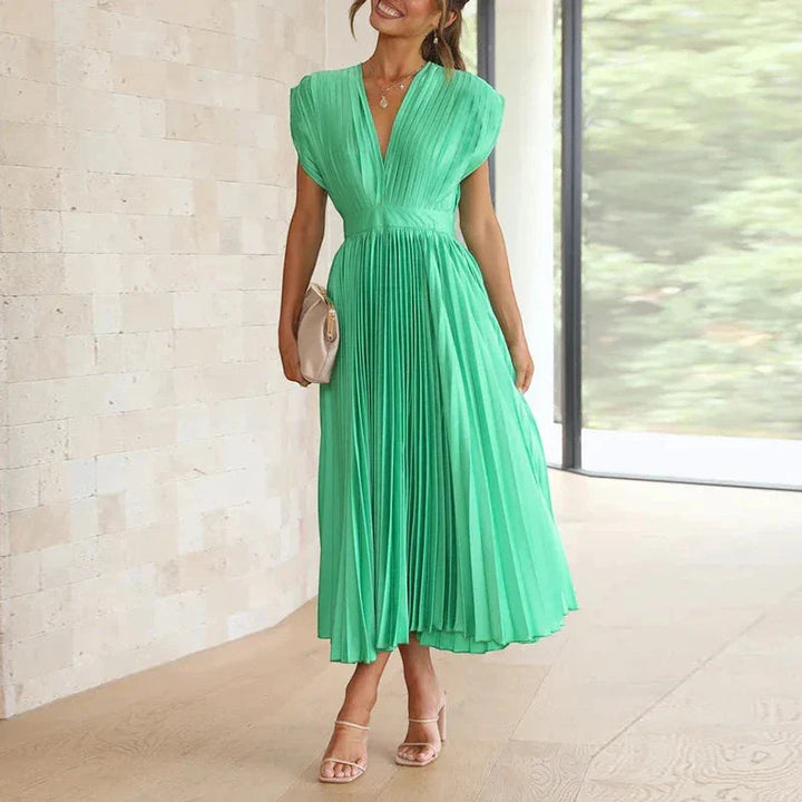 Women's Elegant Formal Midi Wedding Guest Dress with V-Neck