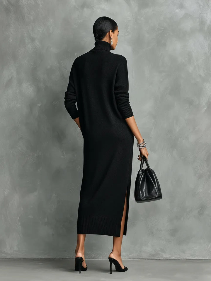 Women's Elegant High Neck Midi Wedding Guest Dress with Long Sleeve