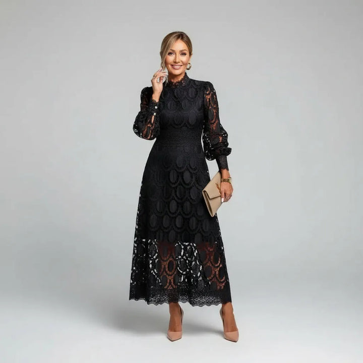 Women's Elegant Long Sleeve Maxi Wedding Guest Dress with High Neck
