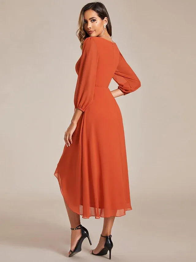 Women's Elegant Long Sleeve Wedding Guest Dress with V-Neck